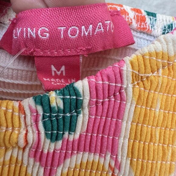 Flying Tomato Womens V Neck Mini Dress Puff Sleeves Size Medium Floral - Picture 4 of 7